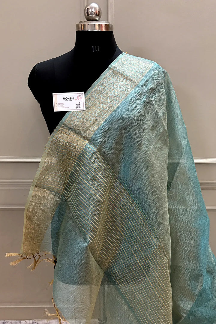 Firozi Golden Zari Tissue Silk Banarasi Saree