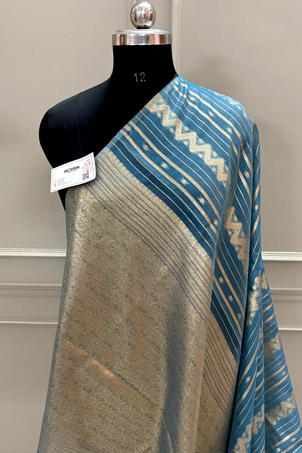Firozi Resham Zari Chanderi Silk Banarasi Saree