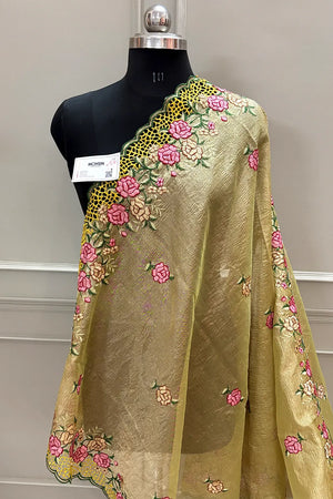 Gold Crush Embroidery Tissue Silk Banarasi Saree