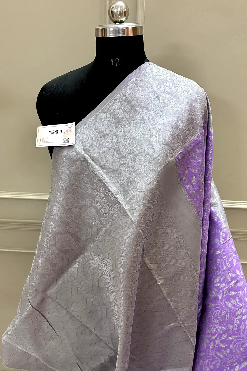 Lavender and Grey Resham Zari Banarasi Silk Saree