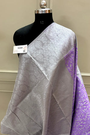 Lavender and Grey Resham Zari Banarasi Silk Saree