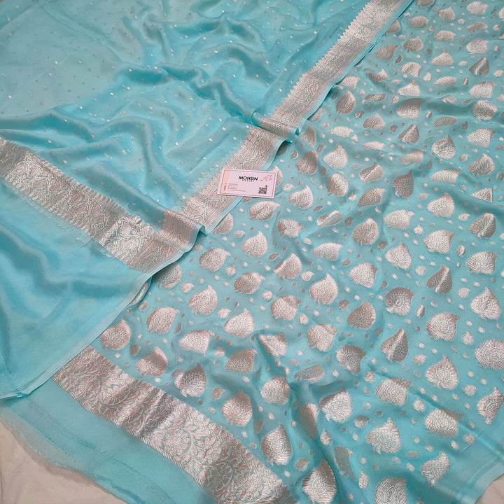 Light Firozi Handloom Khaddi Georgette Banarasi Suit