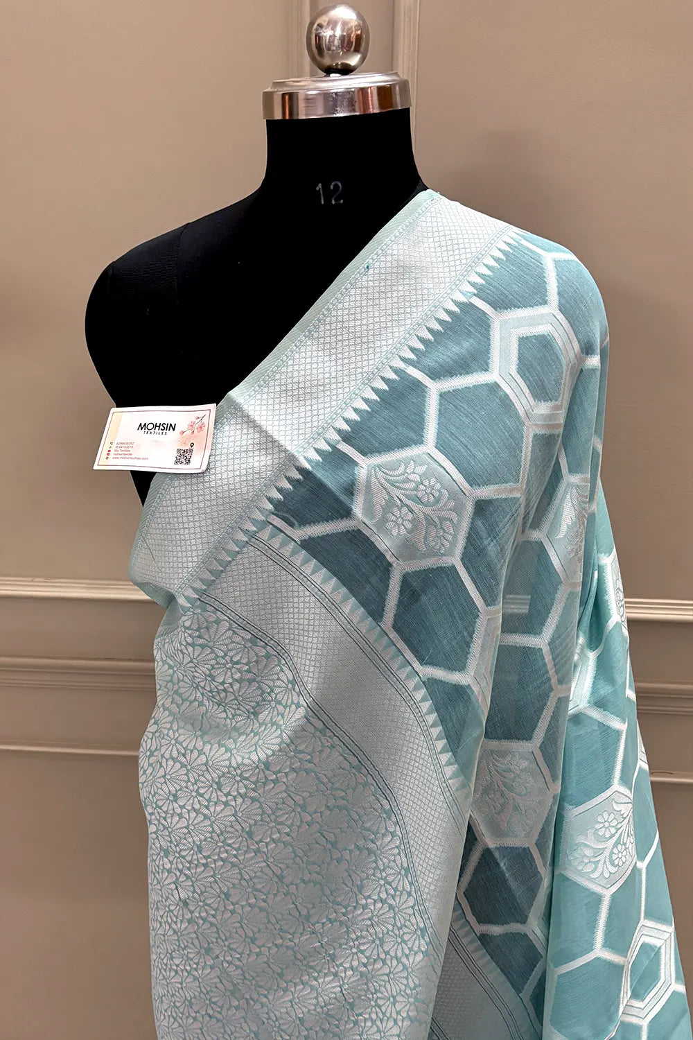 Light Firozi Resham Zari Cotton Silk Banarasi Saree