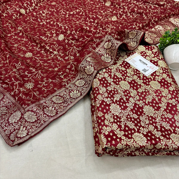 Maroon Golden Zari Kimkhab Silk Banarasi Gharara