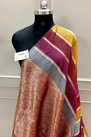 Maroon Resham Zari Chanderi Silk Banarasi Saree