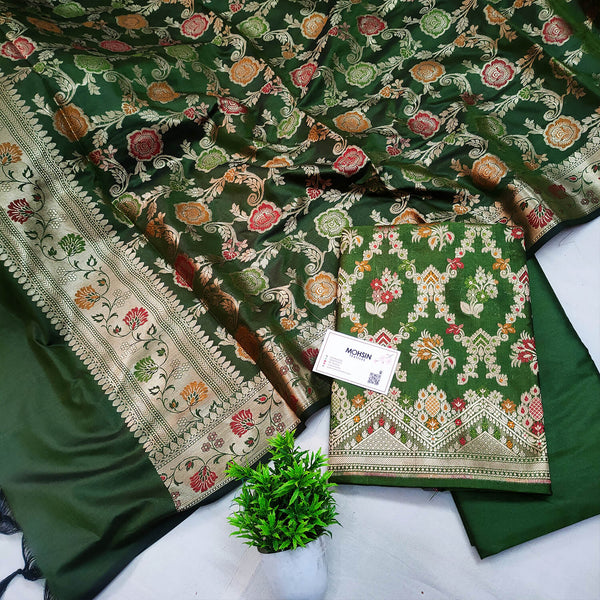 Mehendi Meenakari Katan Silk Banarasi Suit