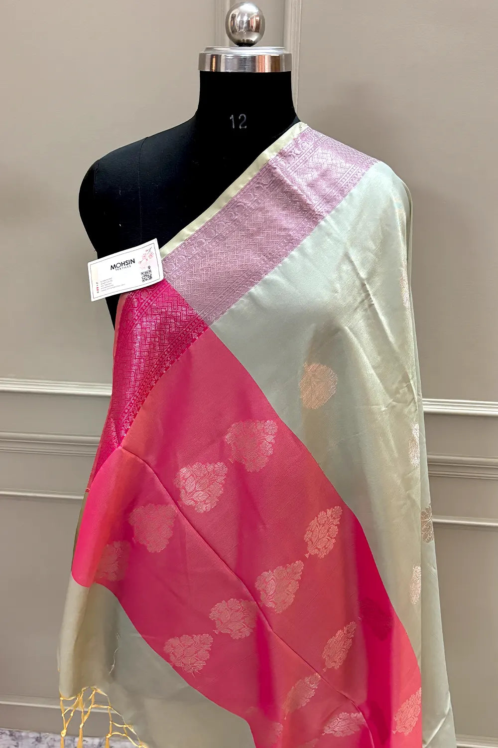 Mint and Pink Golden Zari Banarasi Silk Saree
