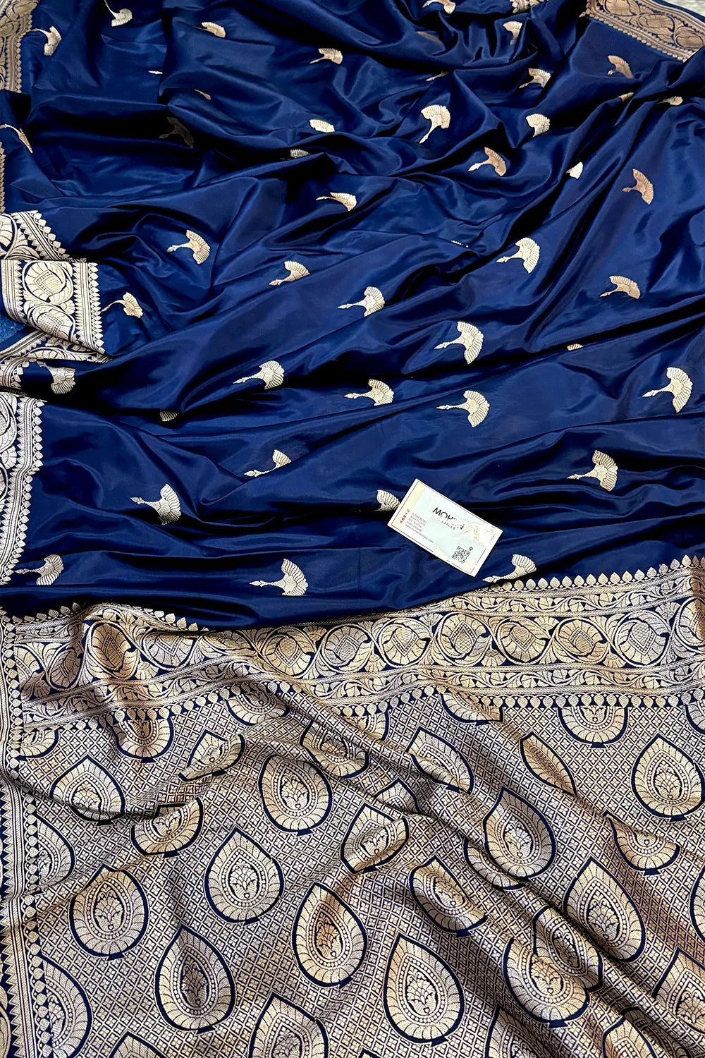 Navy Blue Jellyfish Buti Katan Silk Banarasi Saree