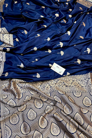 Navy Blue Jellyfish Buti Katan Silk Banarasi Saree