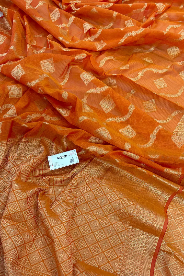 Orange Behti Ganga Chanderi Silk Banarasi Saree