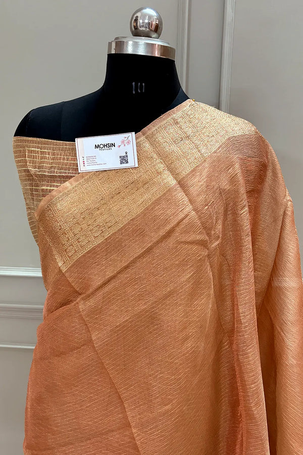 Orange Chokdi Crush Tissue Silk Banarasi Saree