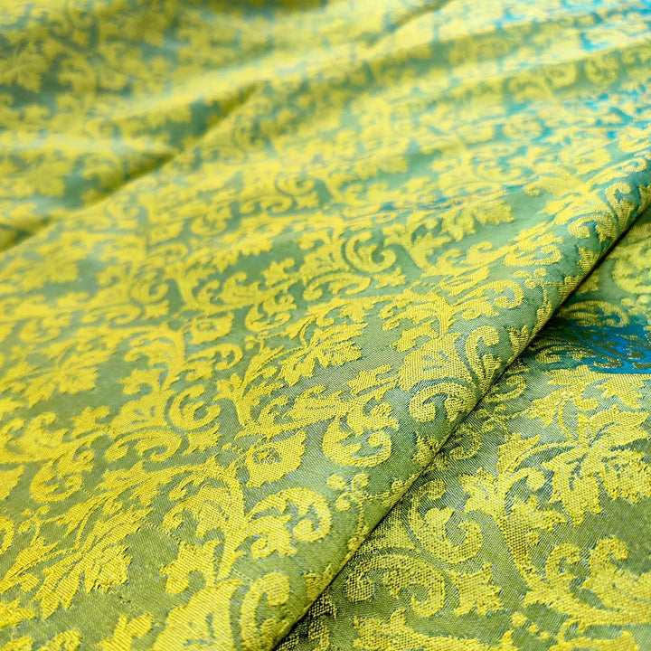 Parrot Green Tanchoi Satin Silk Banarasi Fabric