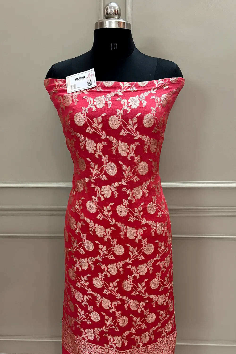 Peach Golden Zari Pure Georgette Silk Banarasi Suit