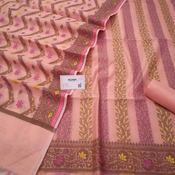 Peach Stripe Resham Zari Banarasi Silk Salwar Suit