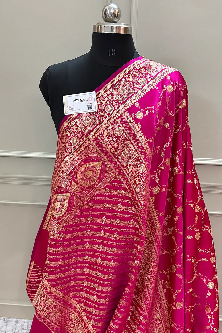 Pink Albeli Jaal Katan Silk Banarasi Saree