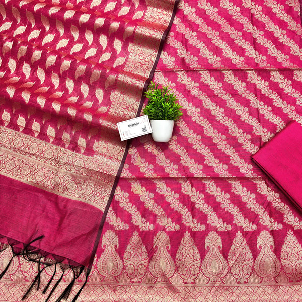 Pink Golden Zari Banarasi Silk Suit