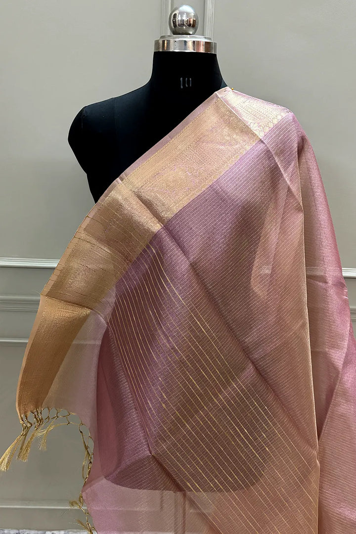 Pink Golden Zari Tissue Silk Banarasi Saree