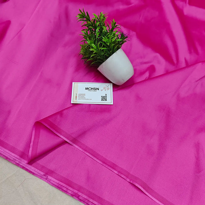 Pink Plain Satin Silk Banarasi Fabric