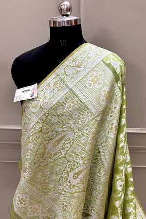Pista Resham Silk Banarasi Saree