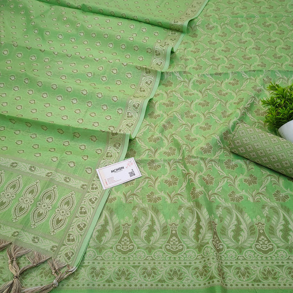 Pista Resham Zari Cotton Silk Banarasi Suit