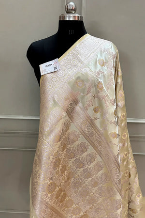 Pista Zahra Jaal Katan Silk Banarasi Saree