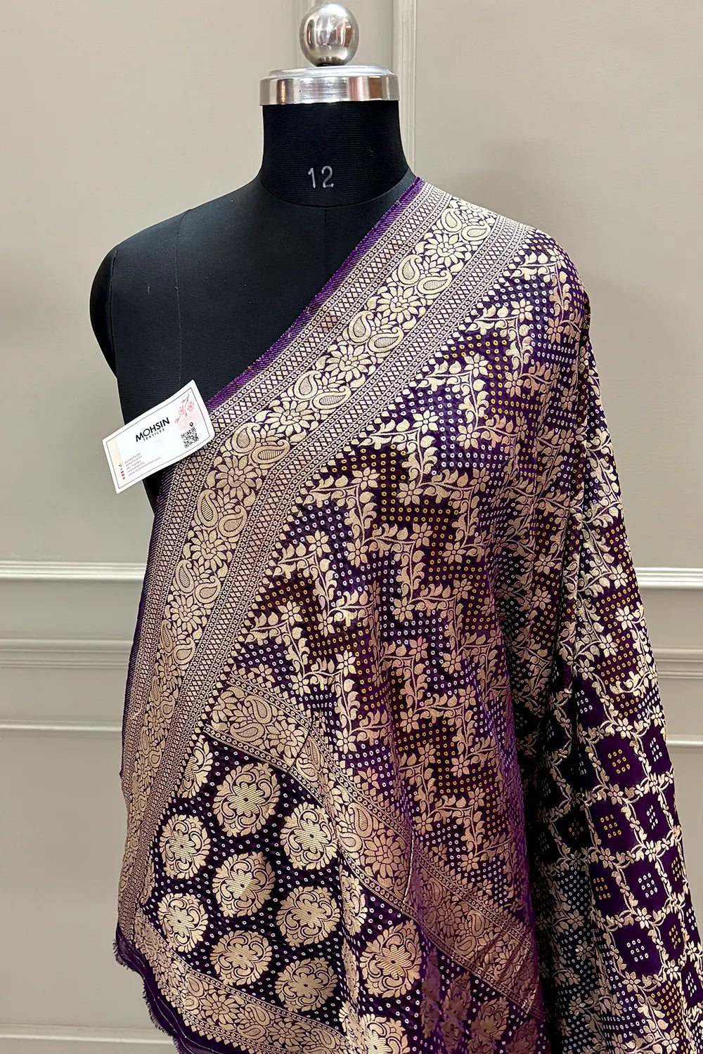 Purple Bandhej Georgette Silk Banarasi Saree