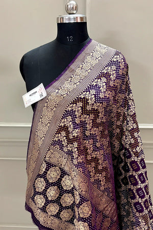 Purple Bandhej Georgette Silk Banarasi Saree