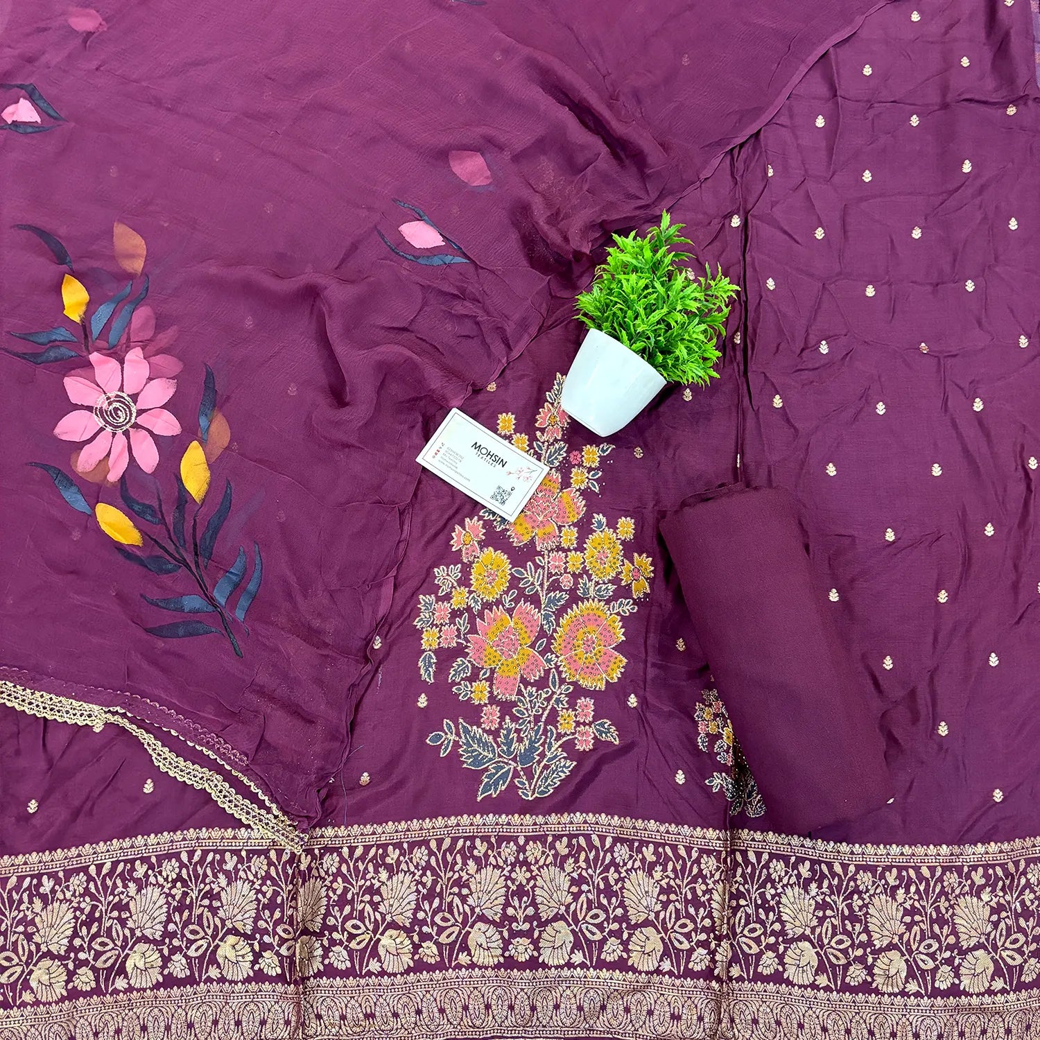 Purple Golden Zari Dola Silk Salwar Suit