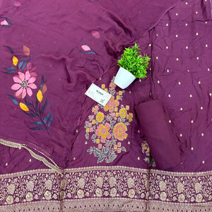 Purple Golden Zari Dola Silk Salwar Suit
