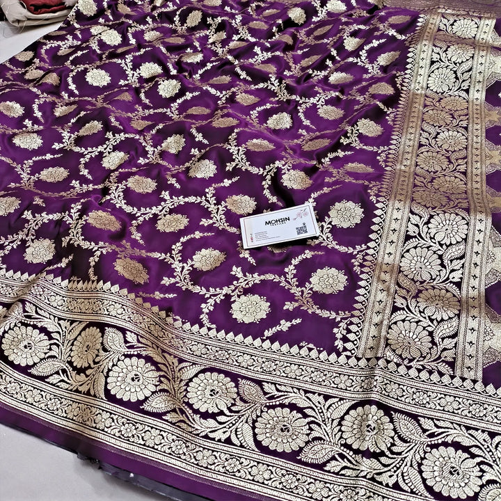 Purple Golden Zari Katan Silk Banarasi Saree