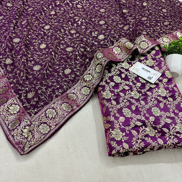 Purple Golden Zari Kimkhab Silk Banarasi Gharara
