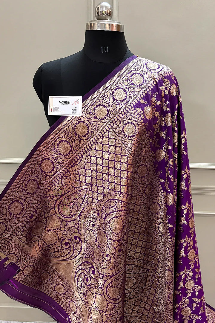 Purple Golden Zari Satin Silk Banarasi Saree