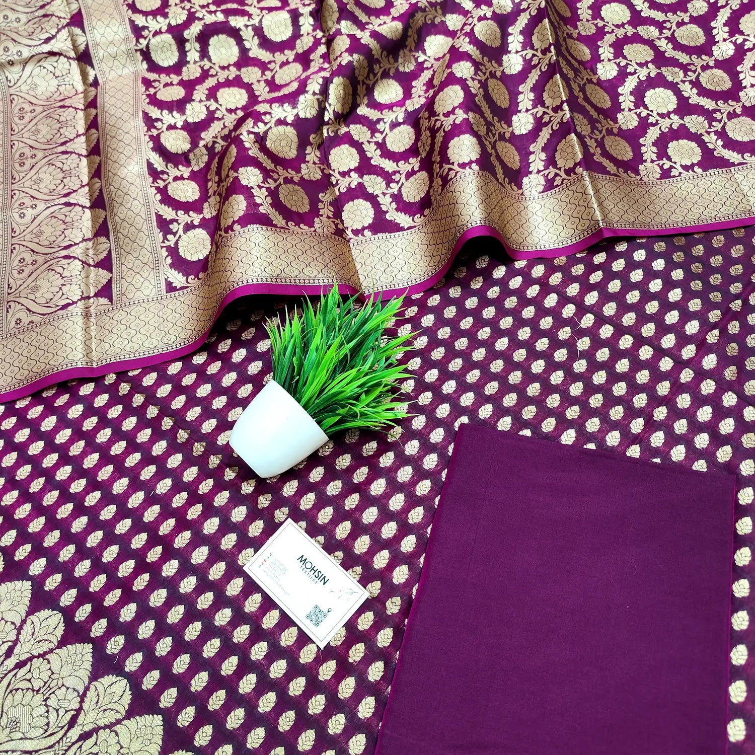 Purple Kalli Buti Katan Silk Banarasi Suit