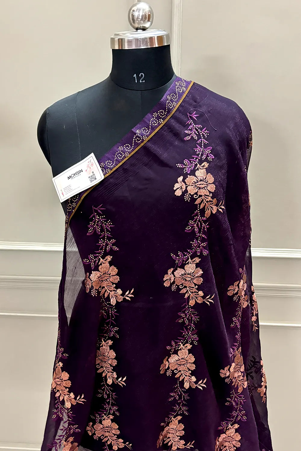 Purple Embordiery Siroski Work Georgette Silk Saree