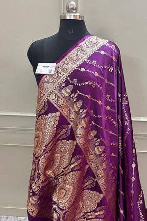 Purple Sunehri Lehar Katan Silk Banarasi Saree