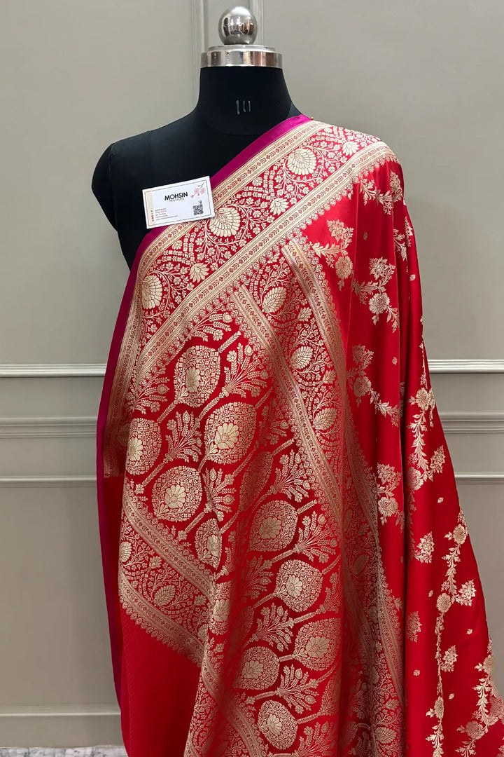 Red Papakipari Katan Silk Banarasi Saree