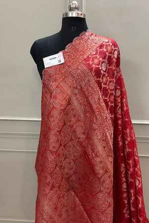 Red Resham Zari Siroski Stone Cotton Silk Banarasi Saree