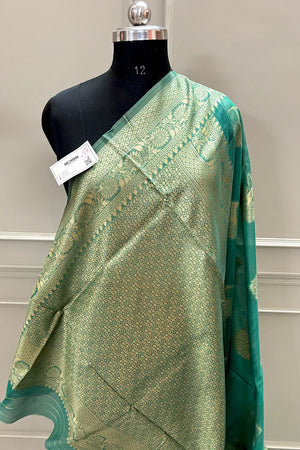 Sea Green Resham Zari Cotton Silk Banarasi Saree