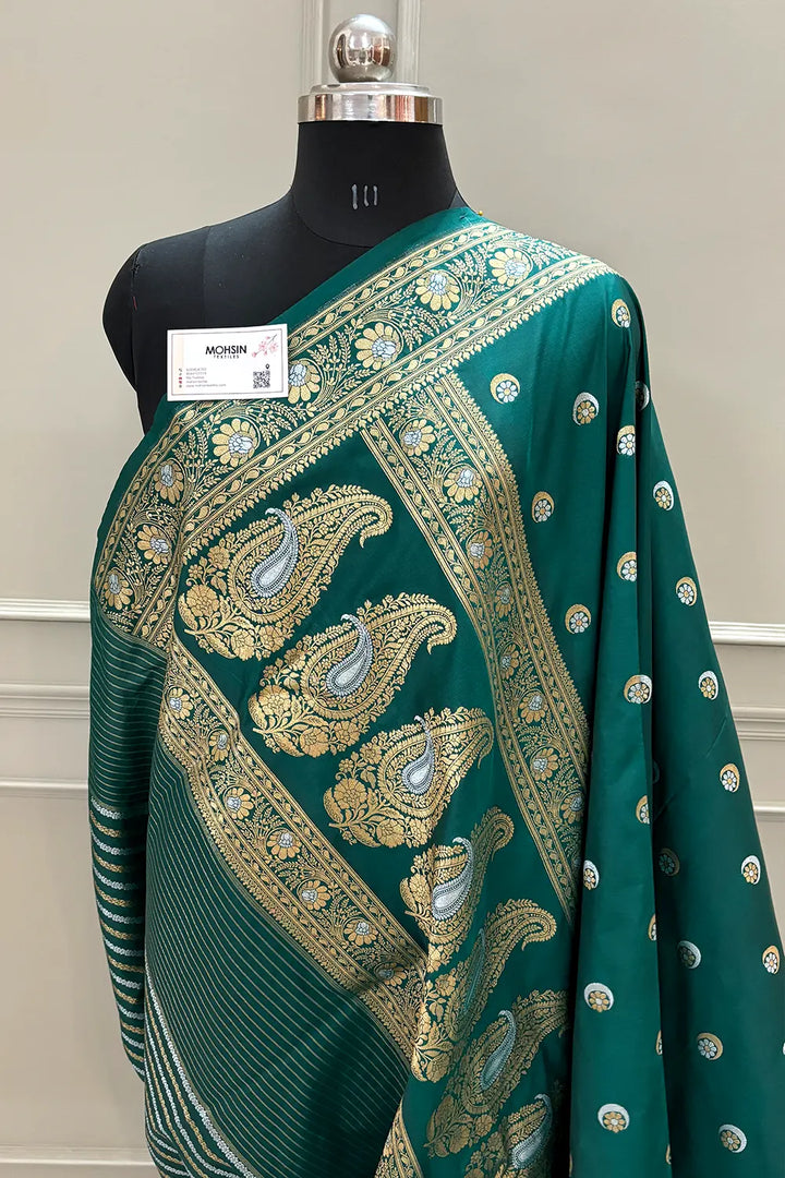 Teal Chand Tara Katan Silk Banarasi Saree