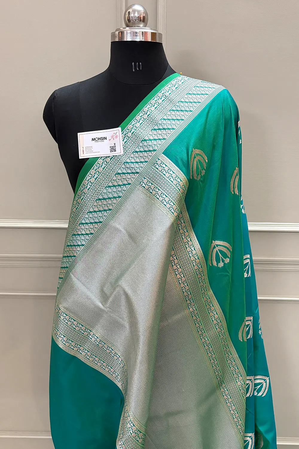 Teal Golden Zari Katan Silk Banarasi Saree
