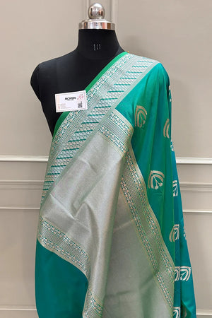 Teal Golden Zari Katan Silk Banarasi Saree
