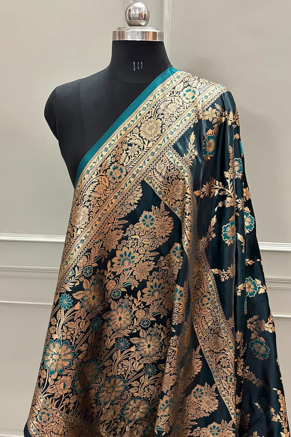 Teal Henna Jaal Katan Silk Banarasi Saree