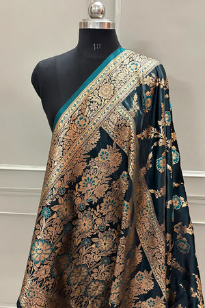 Teal Henna Jaal Katan Silk Banarasi Saree