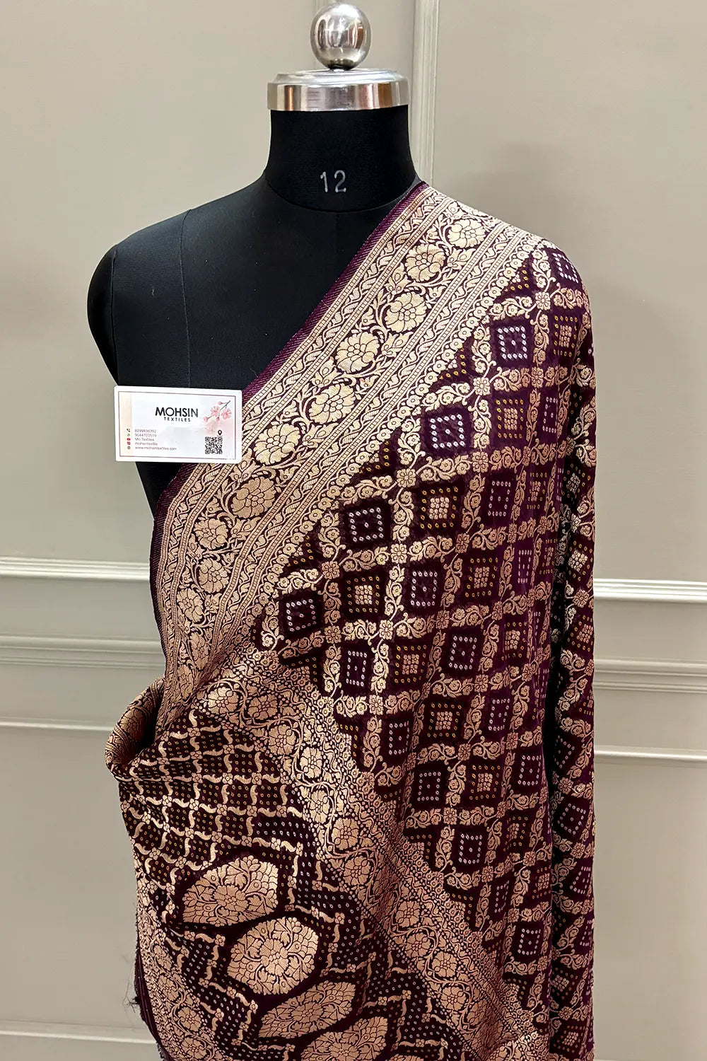 Wine Bandhej Georgette Silk Banarasi Saree