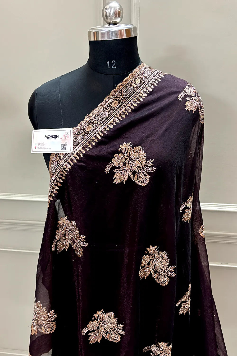 Wine Embordiery Siroski Work Silk Saree