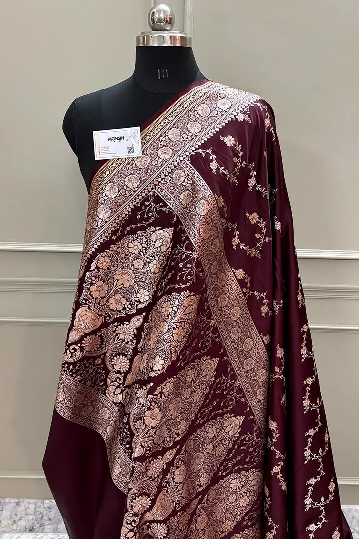 Wine Jhadi Jaal Katan Silk Banarasi Saree