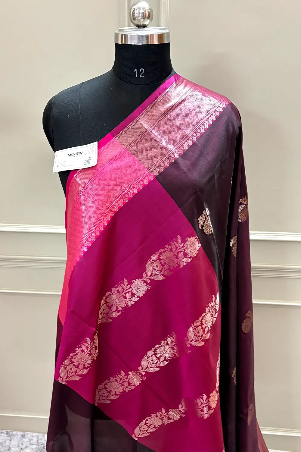 Wine and Pink Golden Zari Banarasi Silk Saree