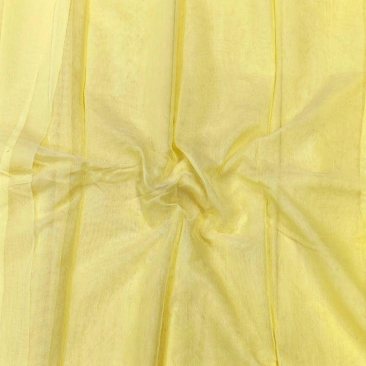 Yellow Plain Net Chanderi Silk Banarasi Fabric