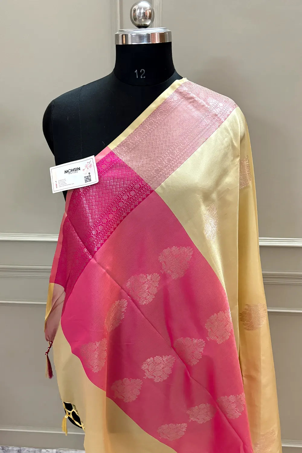 Yellow and Pink Golden Zari Banarasi Silk Saree