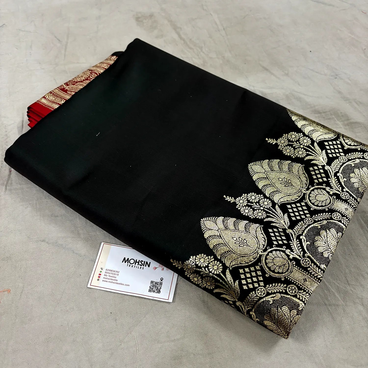 Black and Red Royal Plain Katan Satin Silk Banarasi Saree